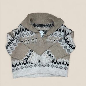 Nordstrom Beige and Black Patterned Cowl Neck Sweater